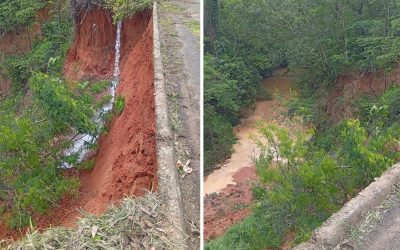 1 de 2 Chuvas causam deslizamento de barranco e rompimento de tubulação de água em Prudente (SP)