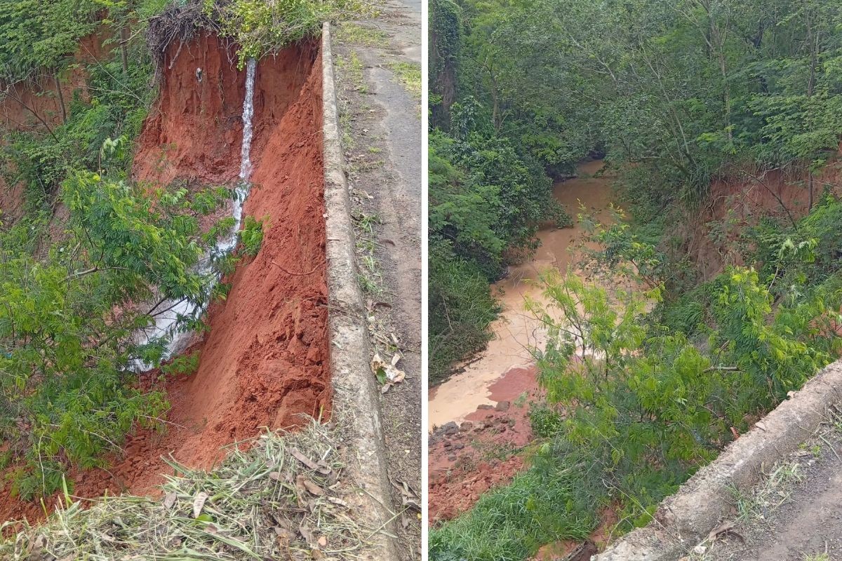 1 de 2 Chuvas causam deslizamento de barranco e rompimento de tubulação de água em Prudente (SP)
