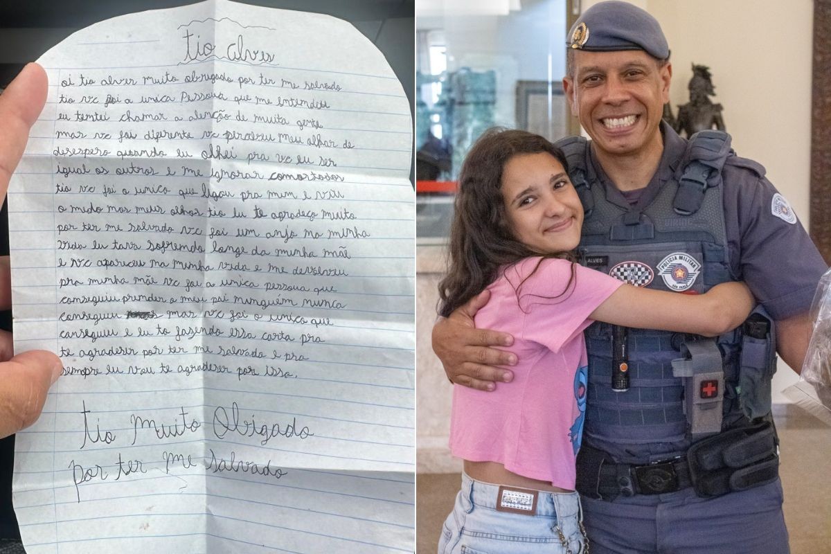 1 de 3 Menina escreveu carta para PM que a salvou