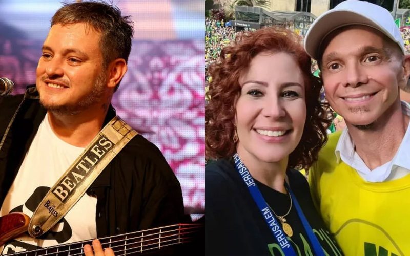 1 de 4 À esquerda, Manno Góes, que escreveu 'Milla'; e à direita, Carla Zambelli e Netinho em ato pró-Bolsonaro na Paulista