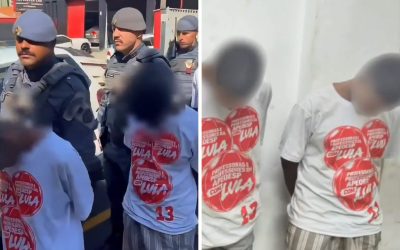 1 de 1 Suspeitos de tráfico de drogas foram apresentados na delegacia de Piracicaba com camisetas do PT