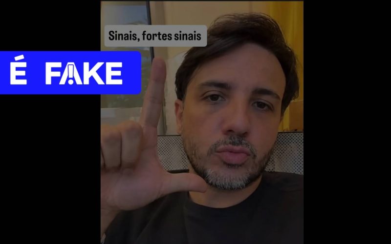 1 de 4 É #FAKE foto de Renan Santos fazendo gesto de apoio a Lula com os dedos; imagem foi criada com IA
