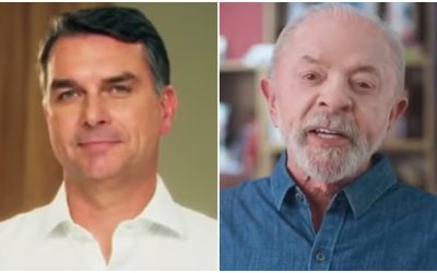 1 de 1 Flávio Bolsonaro (PL) e Lula (PT) durante o horário eleitoral gratuito dessa quarta-feira (21)
