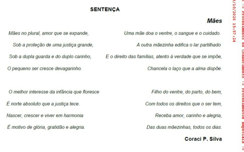 1 de 1 Juíza emociona com poema em processo que reconhece dupla maternidade em Goiás