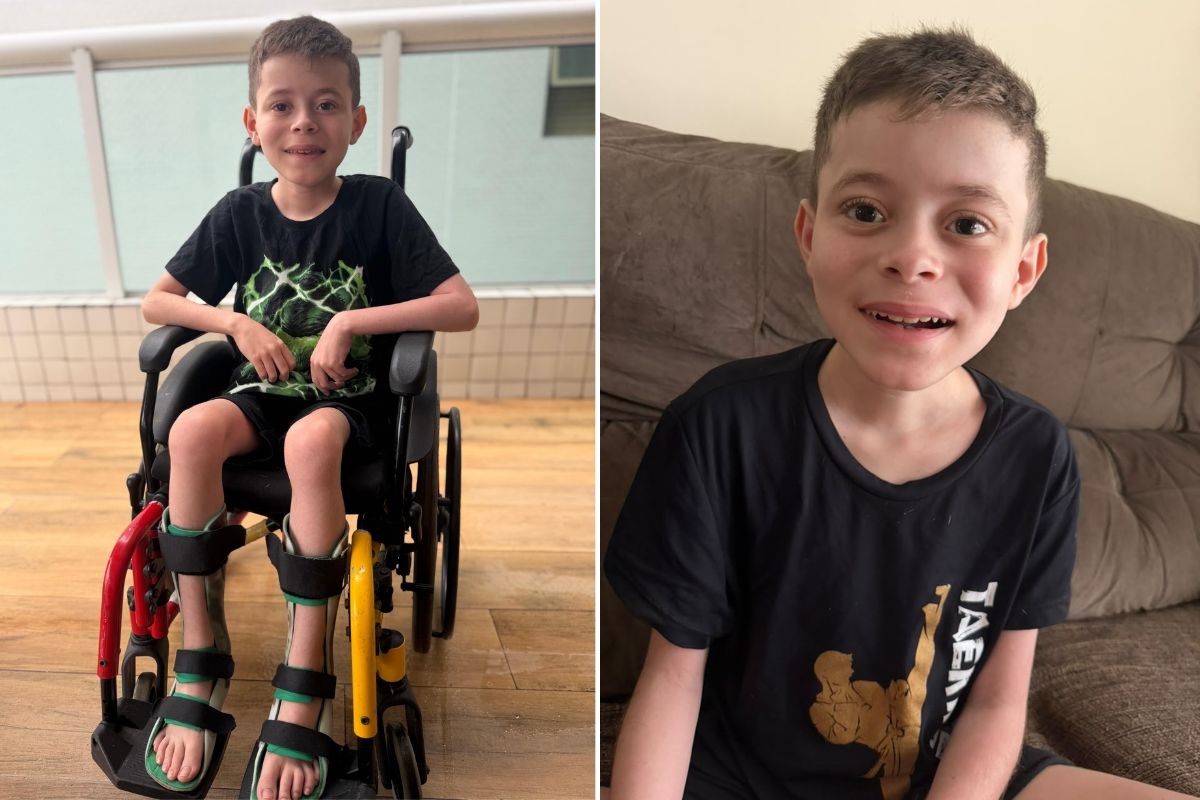 1 de 3 Família busca conseguir uma cadeira adapatada para mais conforto e autonomia de Guilherme.