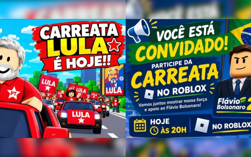 1 de 2 Manifestações e carreatas pró-Lula e pró-Flávio são organizadas no Roblox.