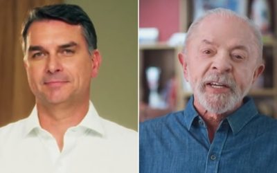 1 de 1 Flávio Bolsonaro (PL) e Lula (PT) durante o horário eleitoral gratuito dessa quarta-feira (21).