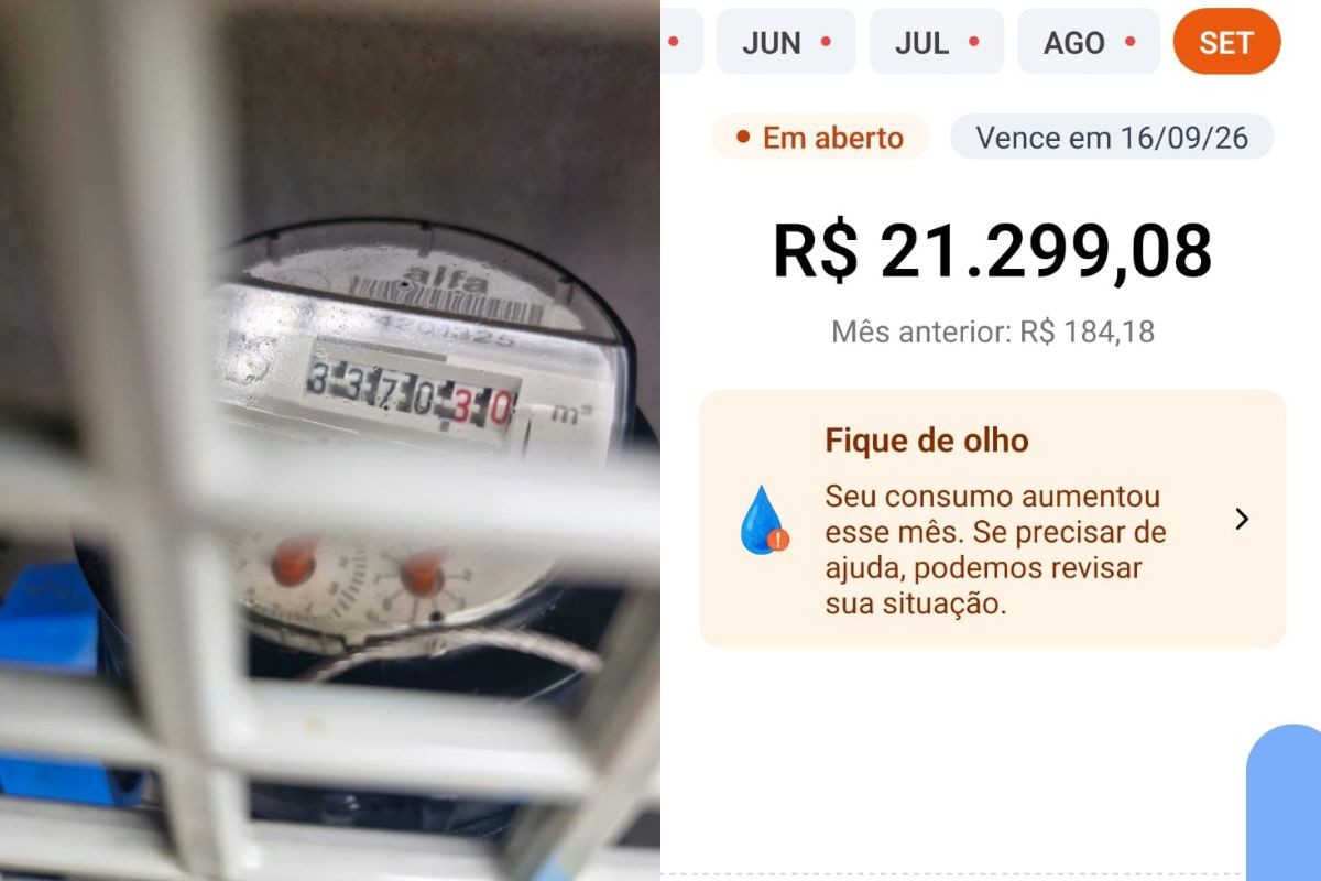 1 de 2 Morador de Santos recebeu conta de água no valor de R$ 21.299,08.