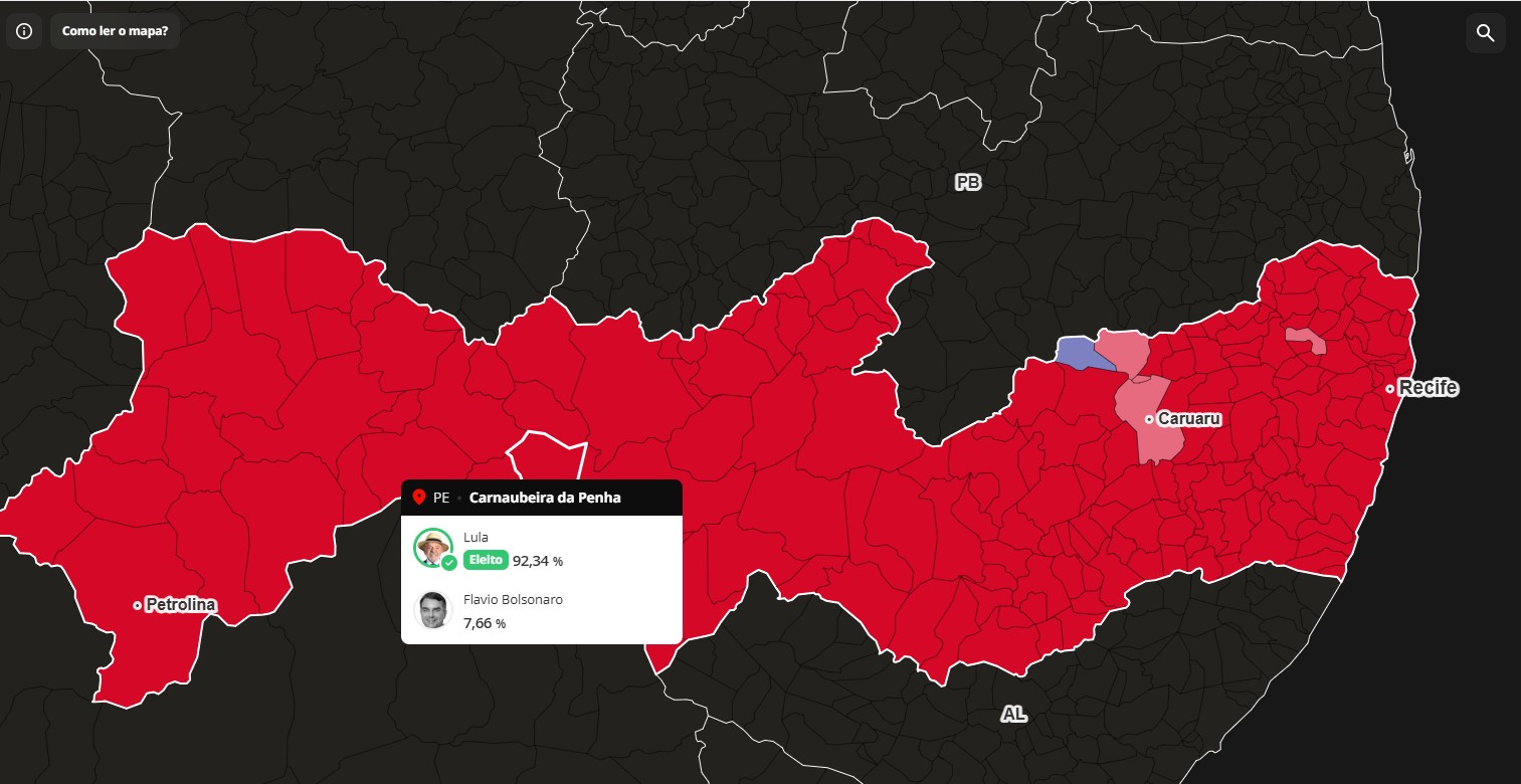 1 de 1 Lula teve 92,34% de votos em Carnaubeira da Penha (PE)