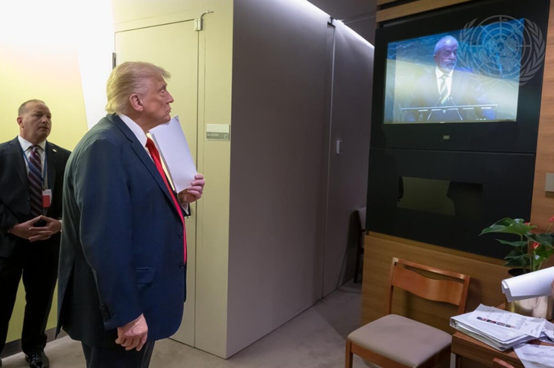 1 de 3 ONU divulga foto de Trump assistindo a discurso de Lula na Assembleia Geral de 2025
