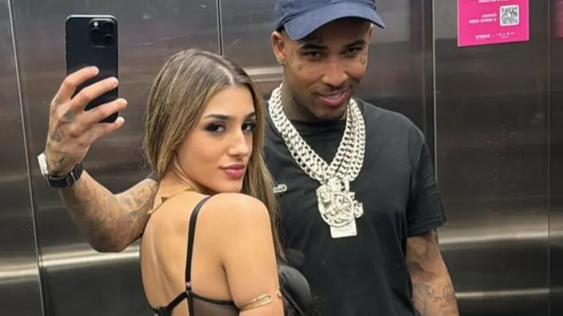 O influencer Samuel Sant’anna, conhecido nas redes como Gato Preto, e a namorada Bia Miranda, ex-a Fazenda.