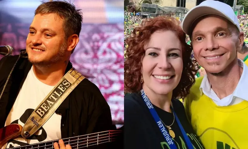 À esquerda, Manno Góes, que escreveu 'Milla'; e à direita, Carla Zambelli e Netinho em ato pró-Bolsonaro na Paulista
