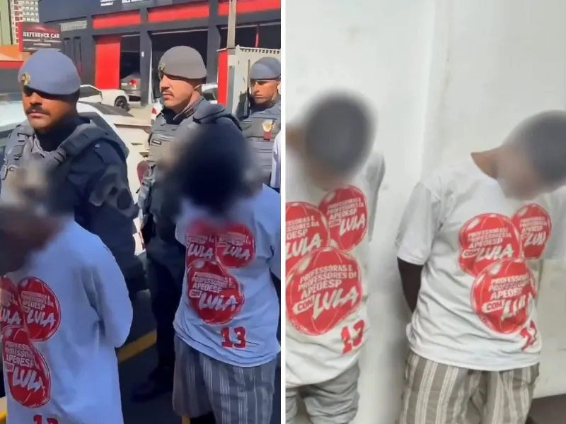 1 de 1 Suspeitos de tráfico de drogas foram apresentados na delegacia de Piracicaba com camisetas do PT