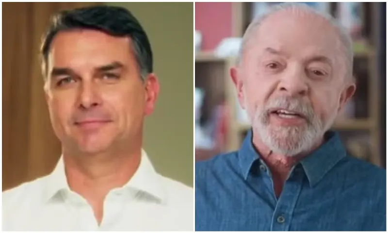 1 de 1 Flávio Bolsonaro (PL) e Lula (PT) durante o horário eleitoral gratuito dessa quarta-feira (21)