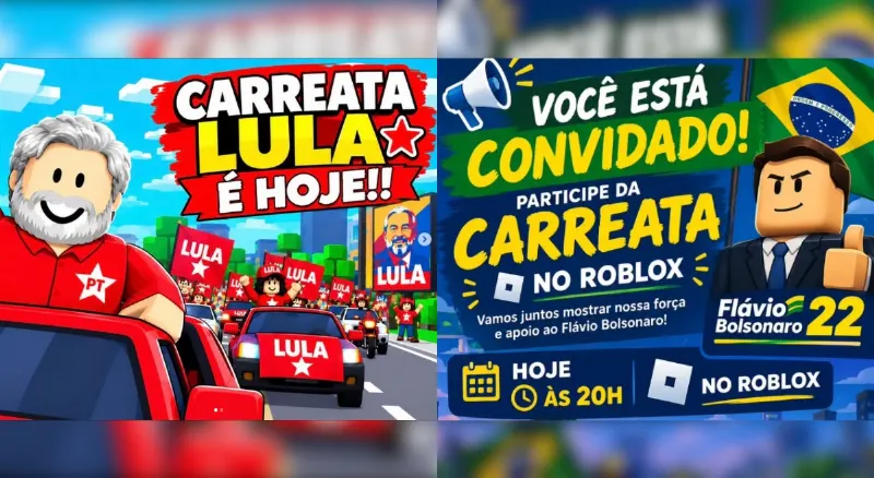 1 de 2 Manifestações e carreatas pró-Lula e pró-Flávio são organizadas no Roblox.