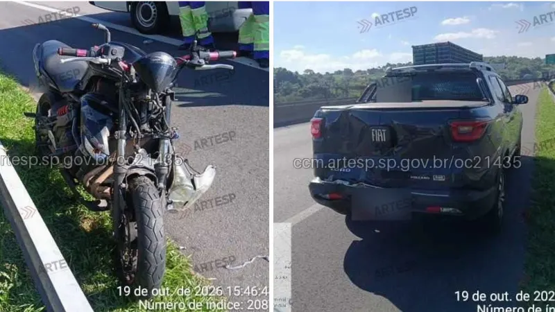 Colisão entre moto e utilitário deixa uma pessoa gravemente ferida na Rodovia Anhanguera em Jundiaí