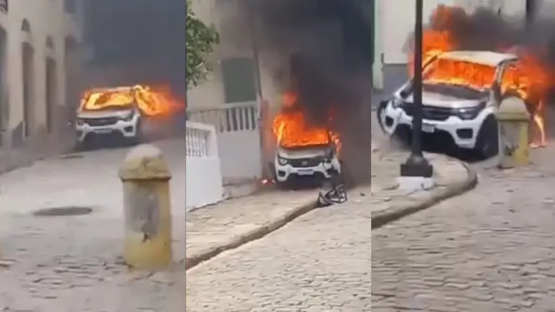 Carro pega fogo e desce desgovernado por rua do Centro Histórico de São Luís