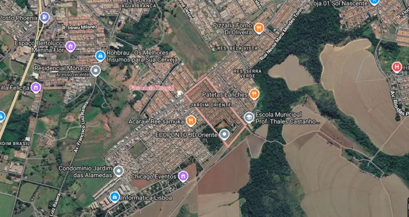 Jardim Oriente, em Piracicaba, via satélite