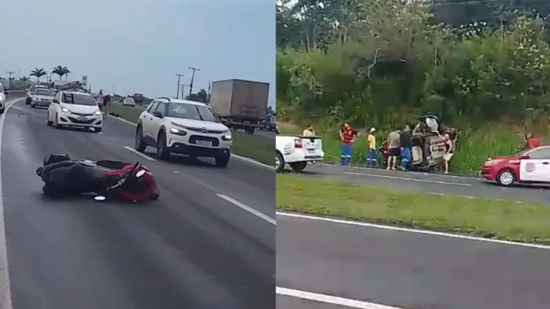Trabalhador portuário fica ferido após ser atingido por carro que capotou em Vila Velha, Espírito Santo