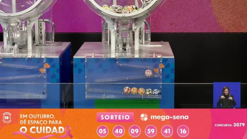 Resultado do concurso 3079 da Mega-Sena.